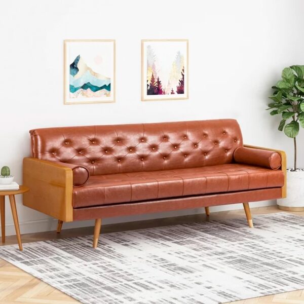 Noble House Marcel Faux Leather Tufted Sofa, Cognac Brown - 图片 2