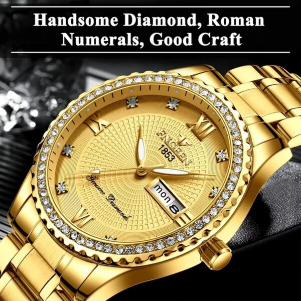 EEEkit Classic Diamond Gold Watches for Men, Stainless Steel Waterproof Dress Watch, Men's Quartz Analog Wristwatch - 图片 2