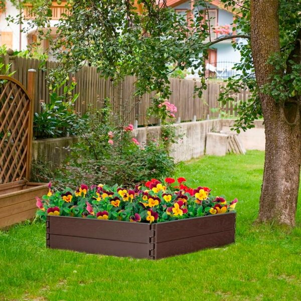 Costway Raised Garden Bed Set for Vegetable Flower Gardening Planter Brown - 图片 2