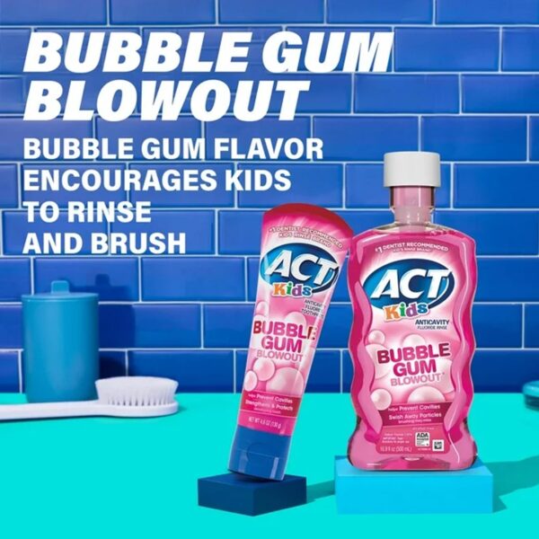 ACT Kids Anticavity Fluoride Rinse, Bubble Gum Blowout, 16.9 fl. oz - 图片 3