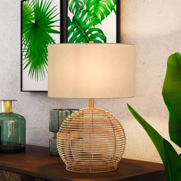 Evelyn&Zoe 21_ Coastal Rattan Table Lamp with White Drum Linen Shade - 图片 2